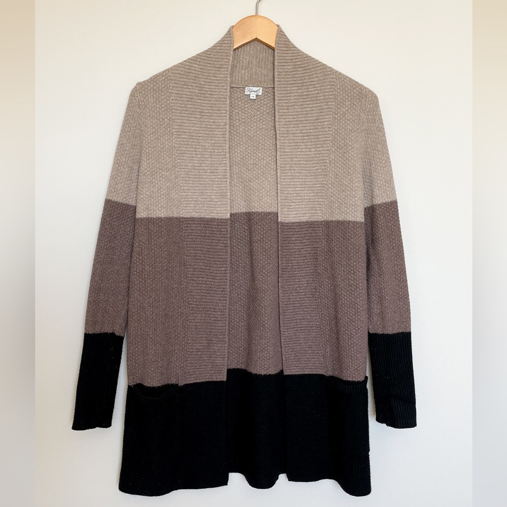 Tri-Colour Open Cardigan Sweater